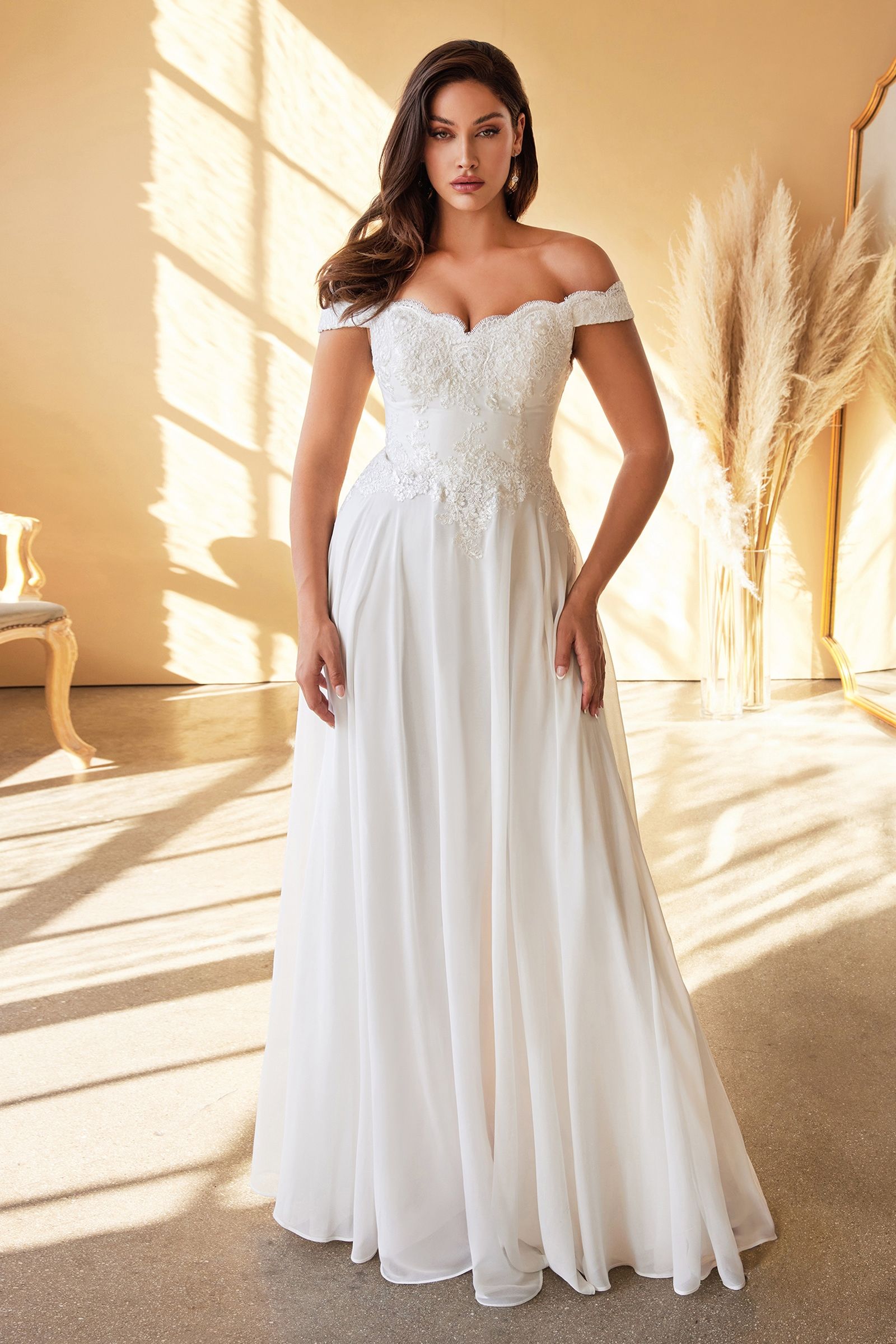 7258W Off-shoulder lace wedding dress