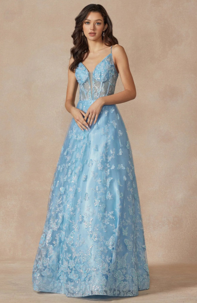 2413 Butterfly embroidered gown