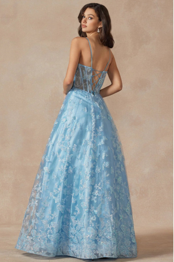 2413 Butterfly embroidered gown