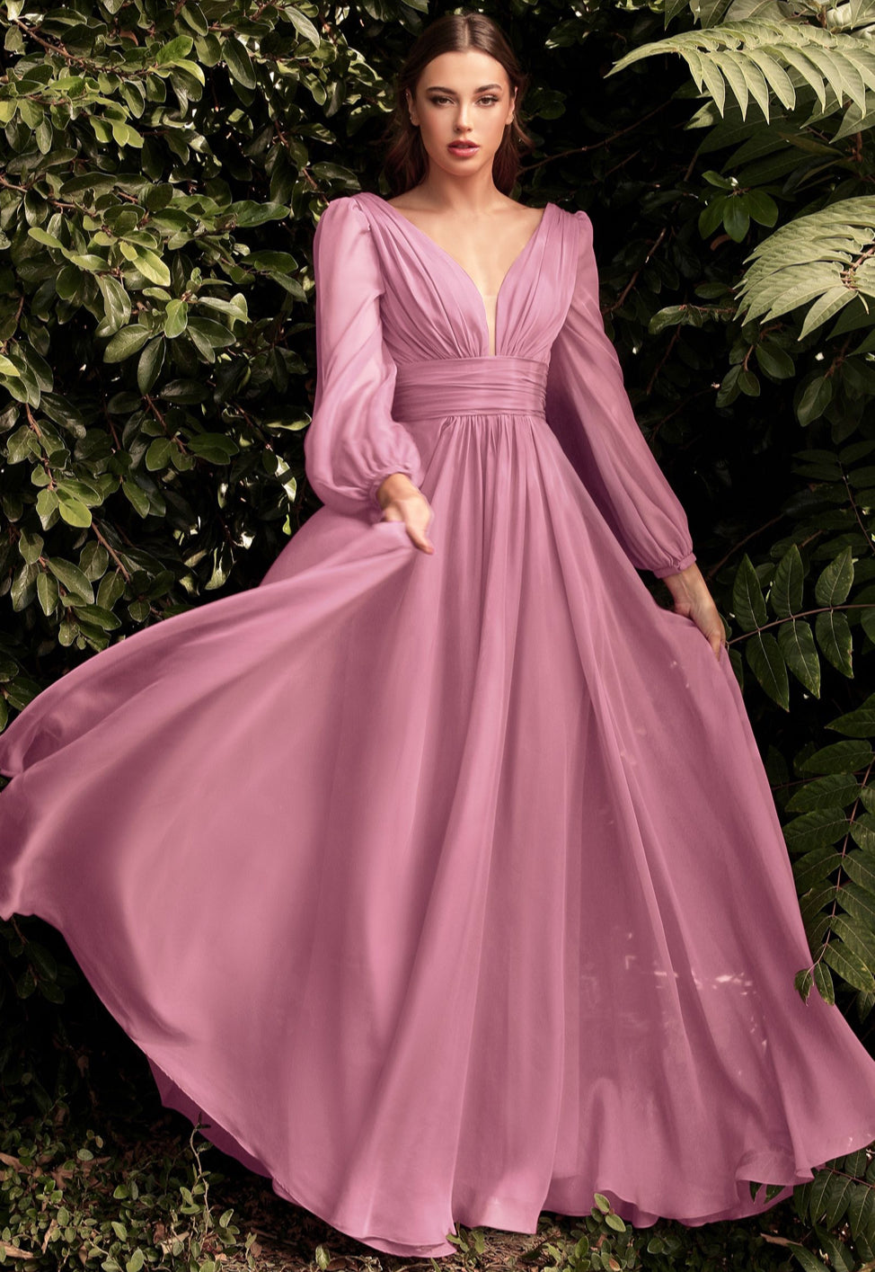CD0192 Long sleeve chiffon gown
