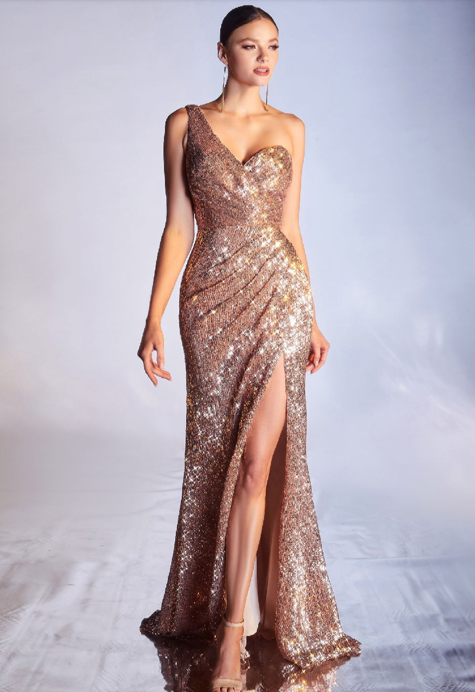 CH182 One shoulder sequin gown