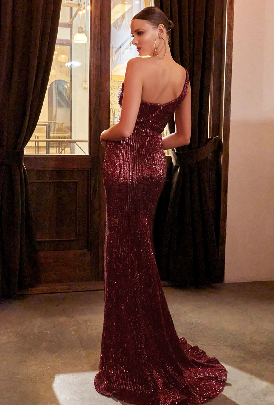 CH182 One shoulder sequin gown