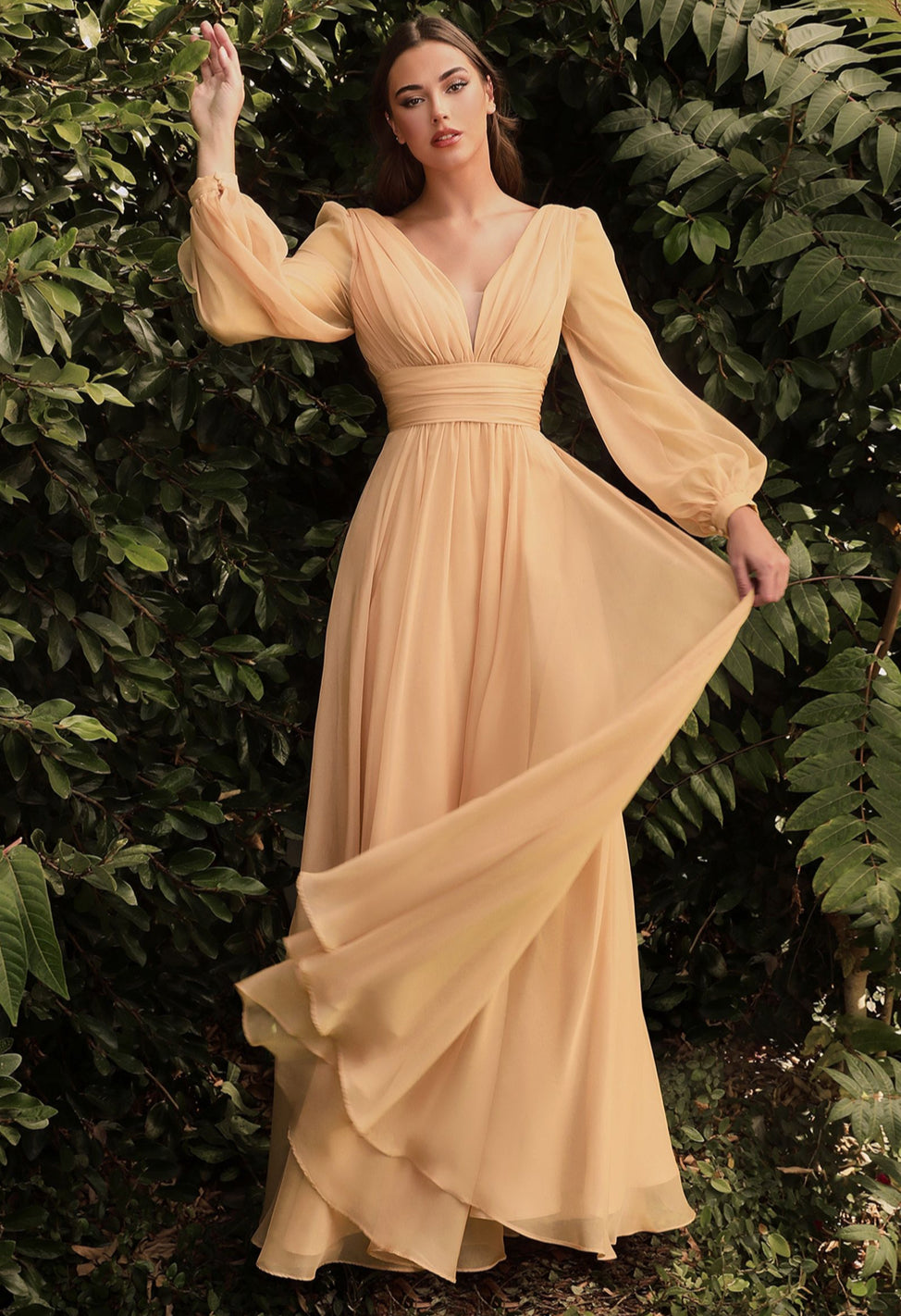 CD0192 Long sleeve chiffon gown