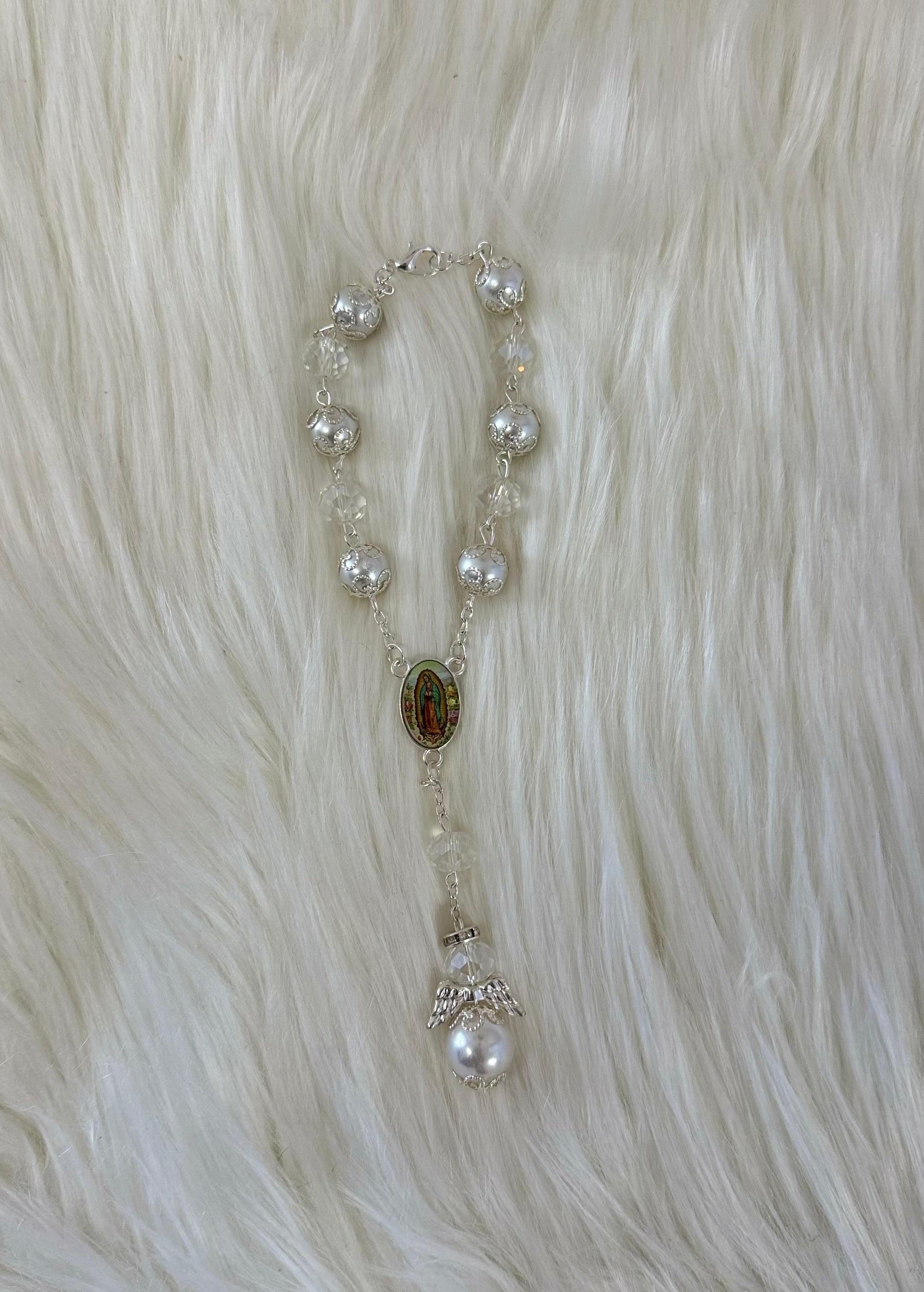 Silver Virgin Mary image rosary bracelet favors