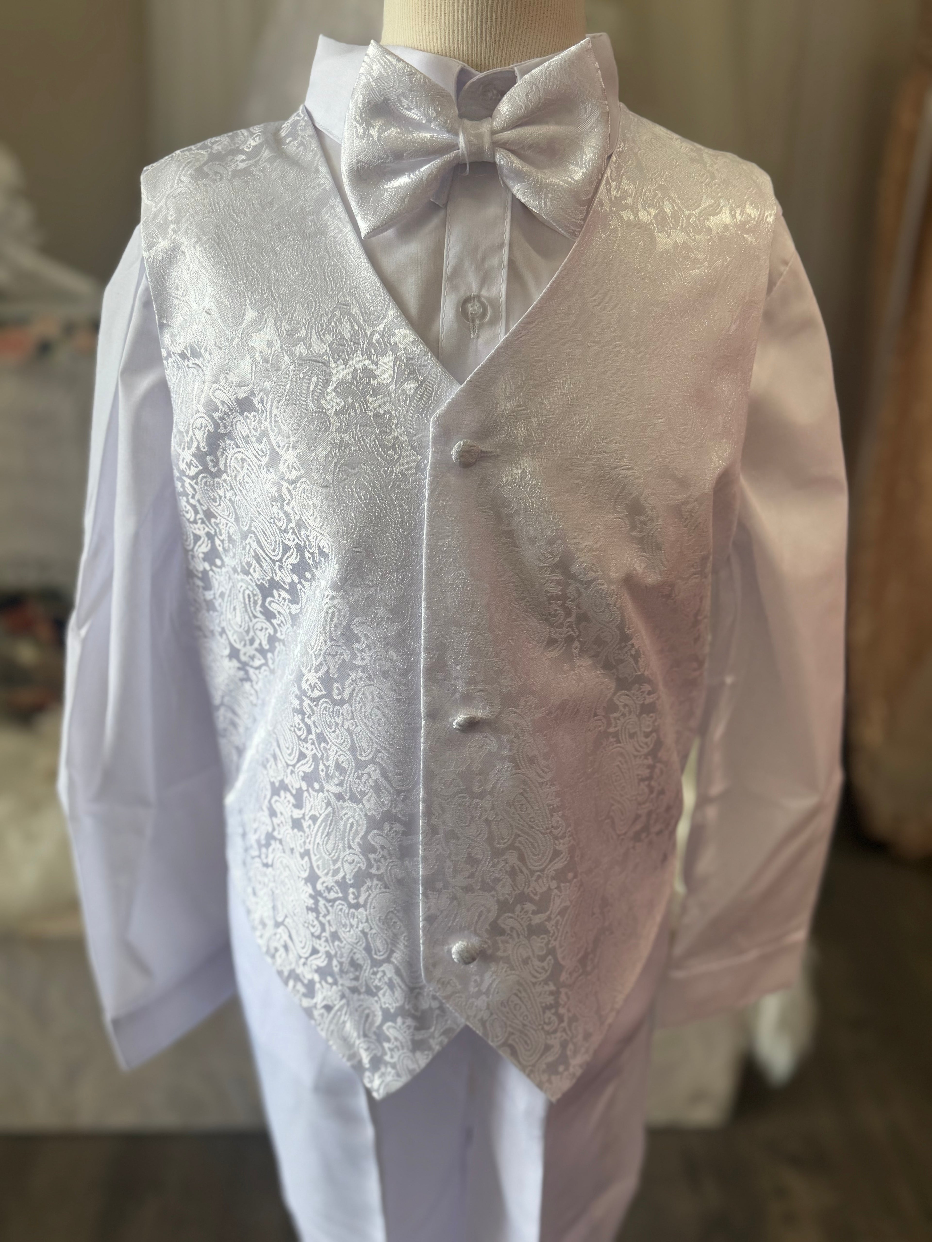 Virgin Mary embroidered boys baptism suit