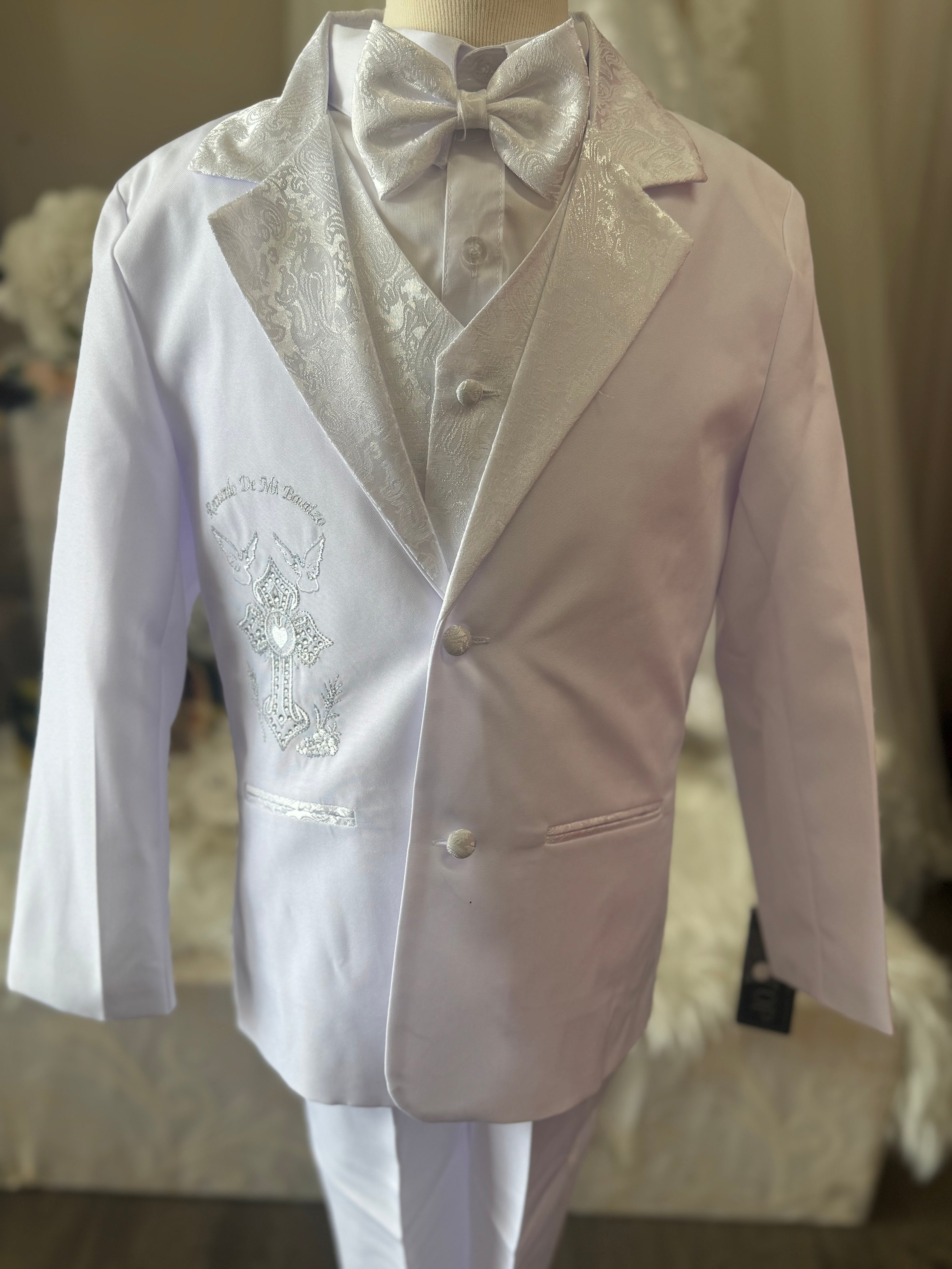 Cross embroidered boys baptism suit