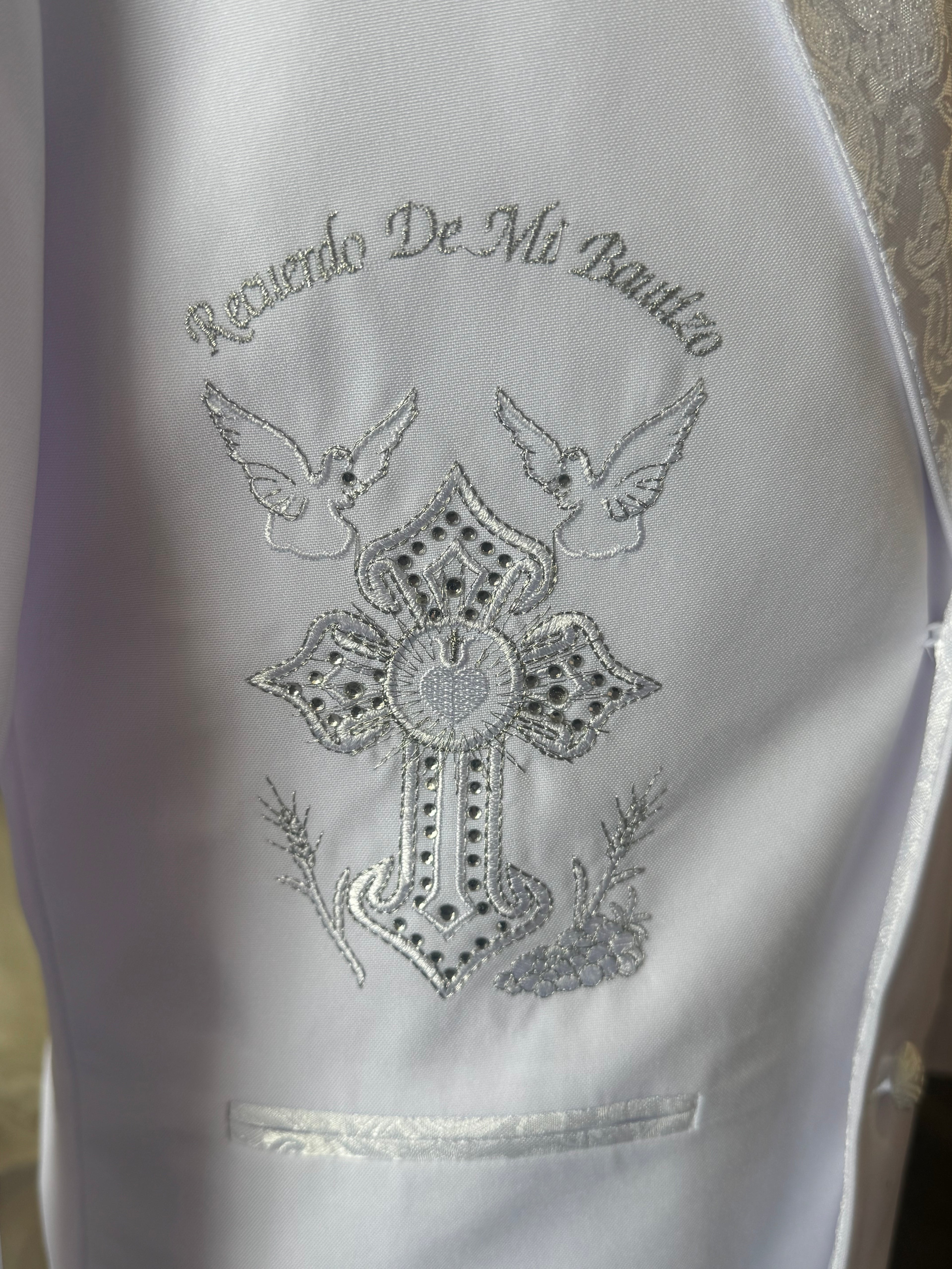 Cross embroidered boys baptism suit