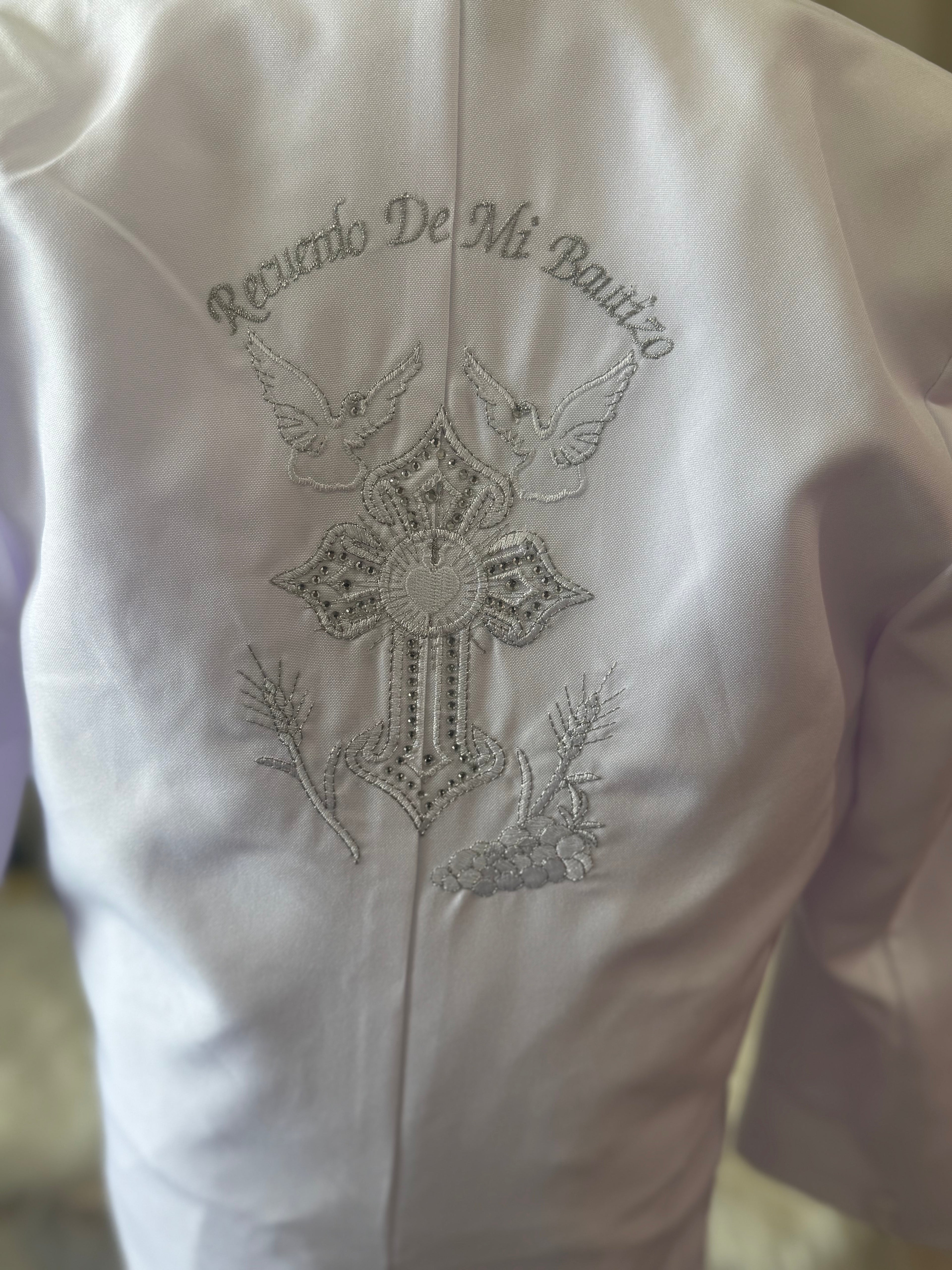 Cross embroidered boys baptism suit