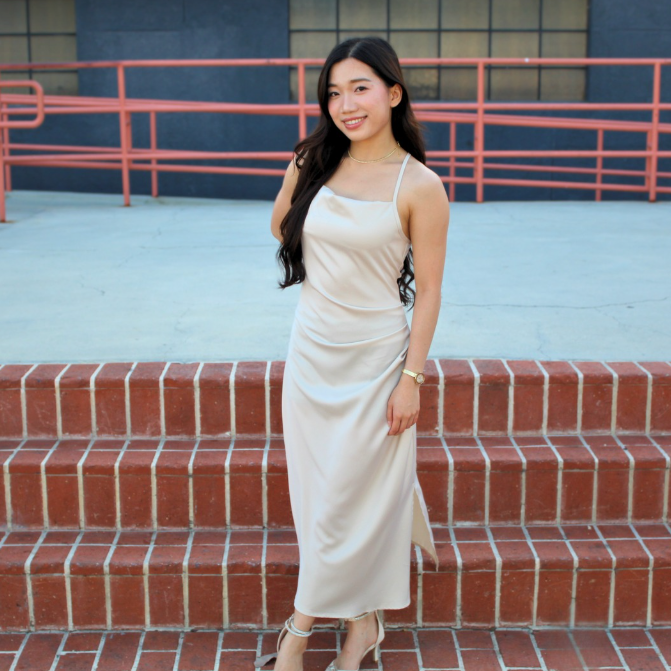 Champagne satin slip dress
