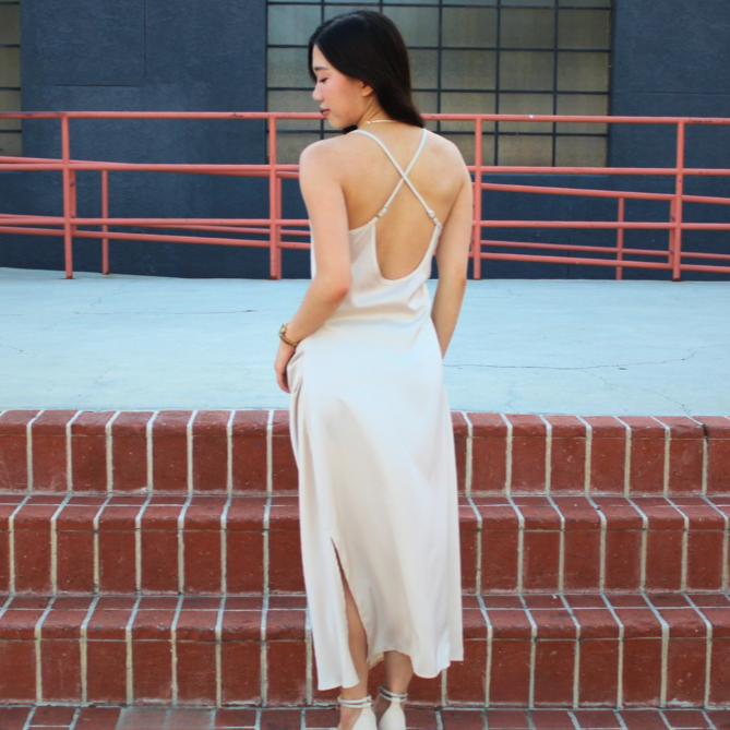 Champagne satin slip dress