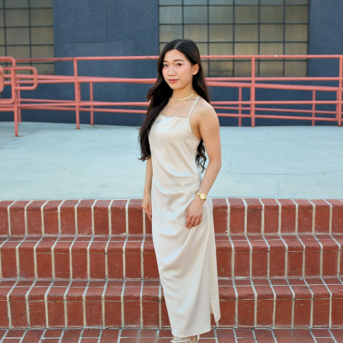 Champagne satin slip dress