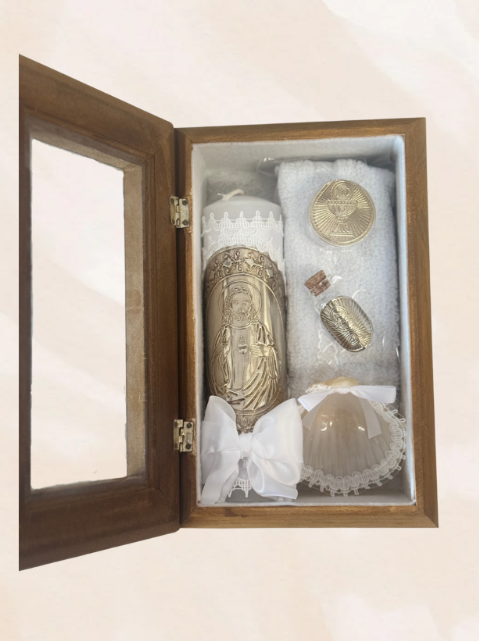 Cajita baptism candle set