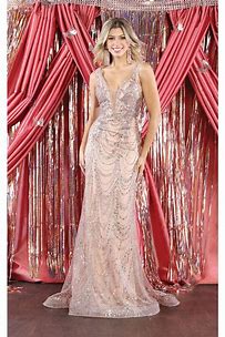 RQ7939 V-neck embellished gown